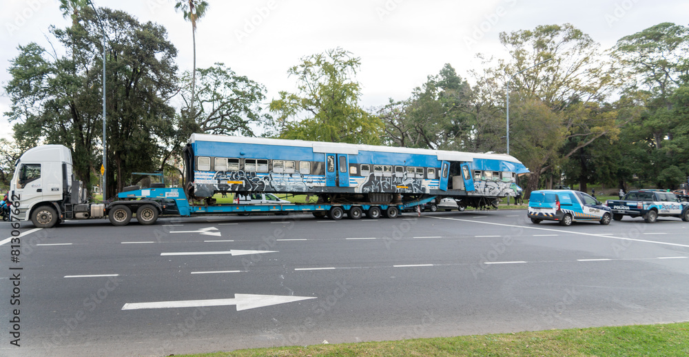Fototapeta premium Buenos Aires, Argentina; 05 11 2024: Removal of wagons from the train accident of May 10, 2024