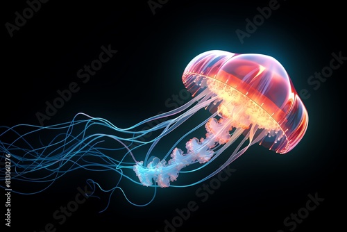 A jellyfish with a blue and orange tail © Watercolorbackground
