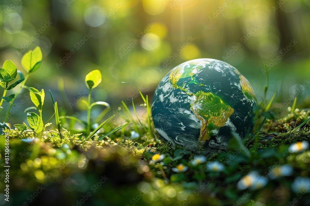 Earth with green sprout and leaves 3d vector icon on white background. Earth day, ecology, nature and environment conservation concept. Save green planet concept Earth with green sprout and leaves 3d vector icon on white background. Earth day, ecology, nature and environment conservation concept. Save green planet concept