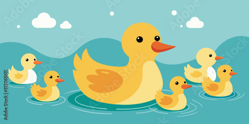 Ilustración vectorial de patos caminando en un paisaje natural