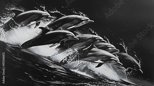 A group of sleek and agile dolphins hunting together, their coordinated movements a testament to their intelligence and teamwork. © Ansar