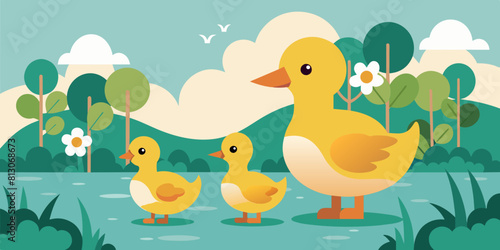 Vector de patos caminando en un entorno natural