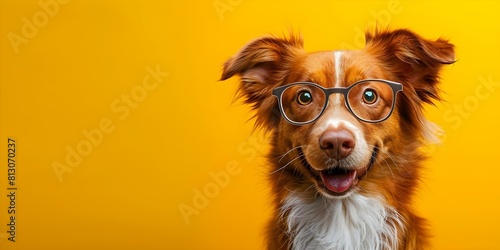 Smart Dog with Glasses and Geeky Background. Concept Dogs, Glasses, Geeky, Smart, Background photo