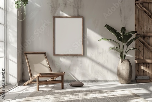 Mockup frame in minimalist nomadic interior background  photo