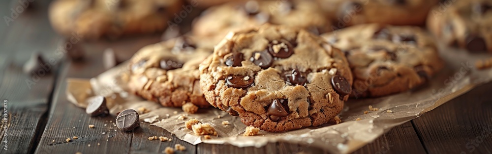 Chocolate Chip Cookies on a Wooden Table Chocolate Chip Cookies on a Wooden Table