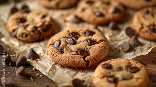 Chocolate Chip Cookies on a Wooden Table