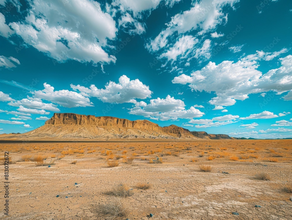 Vast Desert Landscape With Blue Sky and Clouds