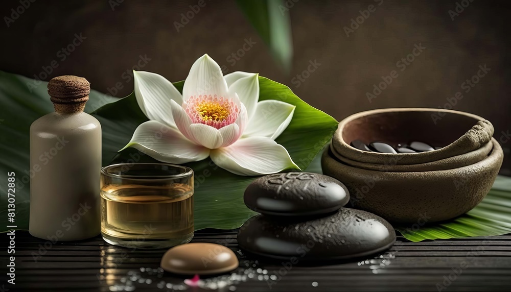 zen stones on a background of water and bamboo and lotus flowers. Generative AI, zen stones on a background of water and bamboo and lotus flowers. Generative AI,