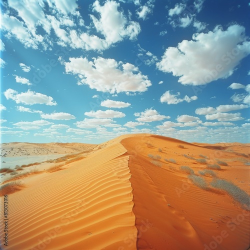 Orange Sand Dune Rising in Desert