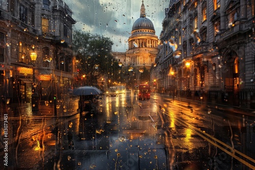 rain storm in city of London. Big ben photo