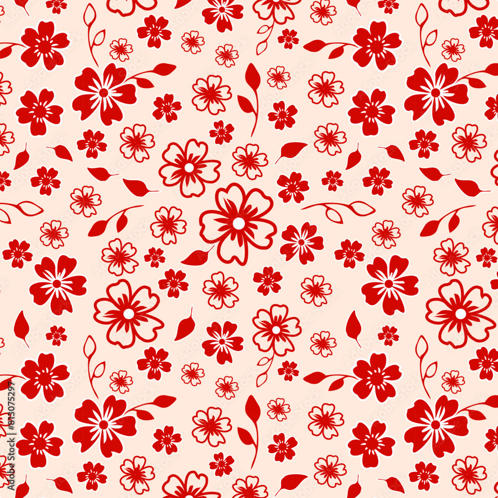 Seamless floral pattern in red tones on a pink background. A simple modern drawing. Floral texture for textiles and clothing design. Vector botanical print. Seamless floral pattern in red tones on a pink background. A simple modern drawing. Floral texture for textiles and clothing design. Vector botanical print.