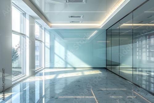 Wallpaper Mural Empty Wall Mockup in Modern Office Interior created with Generative AI Torontodigital.ca