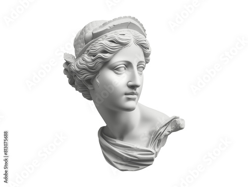 Gypsum copy of ancient statue Venus head isolated on transparent background