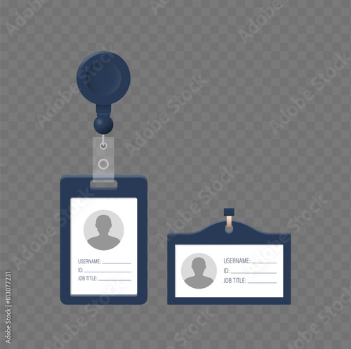 Isolated Realistic 3d Vector Two Professional Office Identity Badges, Featuring A Retractable Clip And A Pin Clasp
