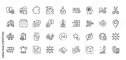Copyright chat, Ranking star and Survey progress line icons pack. AI, Question and Answer, Map pin icons. Interview, Inspect, Target web icon. Vector