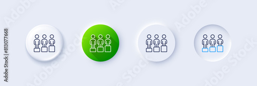 Equity culture line icon. Neumorphic, Green gradient, 3d pin buttons. Equality sign. Gender diversity symbol. Line icons. Neumorphic buttons with outline signs. Vector