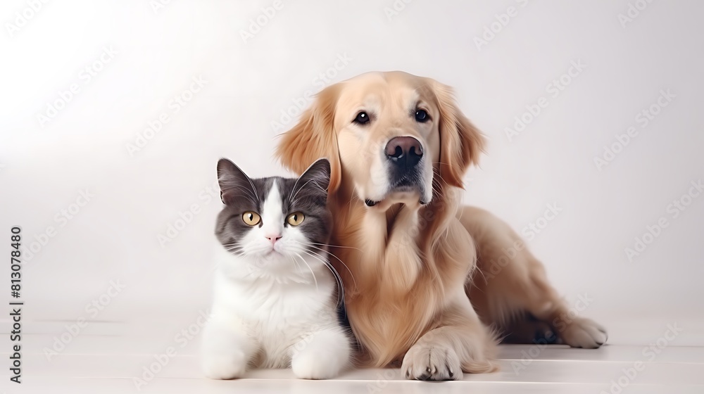 Portrait of Happy dog and cat that looking at the camera together isolated on transparent background, friendship between dog and cat Portrait of Happy dog and cat that looking at the camera together isolated on transparent background, friendship between dog and cat