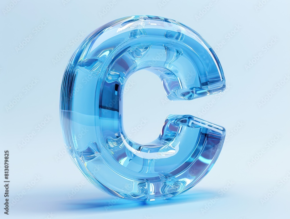 letter C presented in a glassy 3D design, featuring a tranquil blue and white color scheme, emphasizing clarity and transparency letter C presented in a glassy 3D design, featuring a tranquil blue and white color scheme, emphasizing clarity and transparency