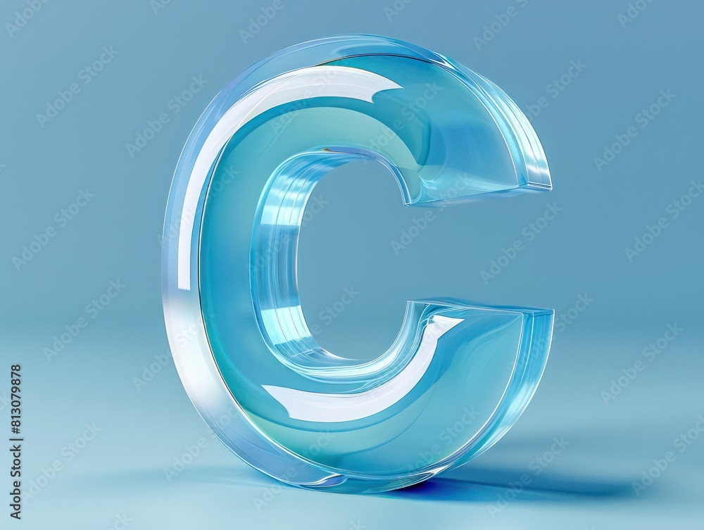 letter C presented in a glassy 3D design, featuring a tranquil blue and white color scheme, emphasizing clarity and transparency letter C presented in a glassy 3D design, featuring a tranquil blue and white color scheme, emphasizing clarity and transparency
