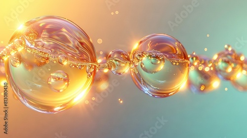  A cluster of bubbles hovering above a blue and yellow backdrop with airborne bubbles