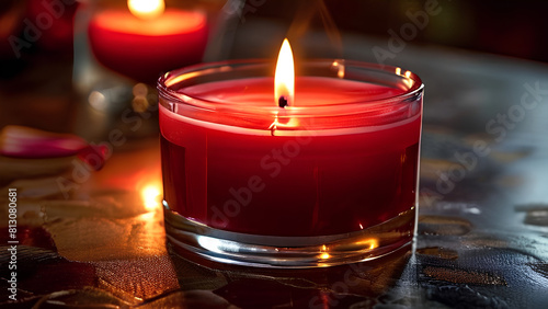 Red Candle Glow - Serene Photograph of Illuminated Candle AI Generated PNG Illustration