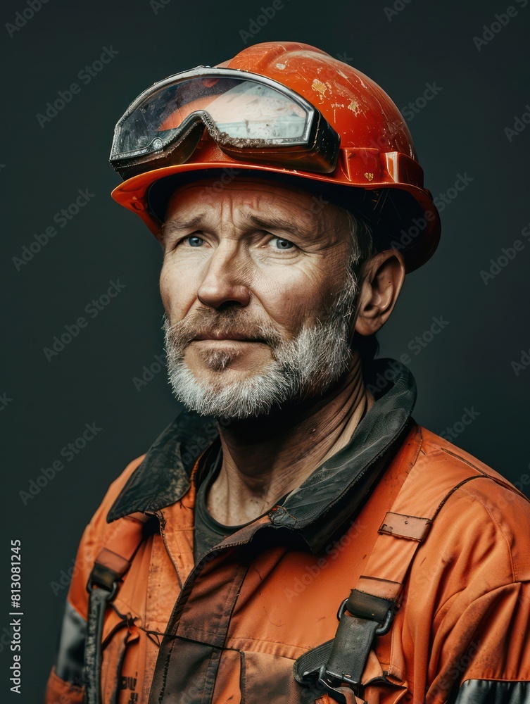 Fototapeta premium A miner equipped with a hardhat, working diligently in the industry. This occupation requires safety measures and a strong work ethic in challenging environments