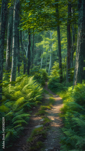 Embracing Tranquility: A Serene Journey through a Nature Trail in Vermont.