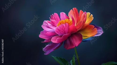   A colorful flower on a black background with a blurry background