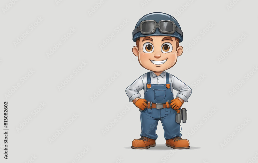 Cartoon construction worker with helmet, goggles, and a smile Cartoon construction worker with helmet, goggles, and a smile