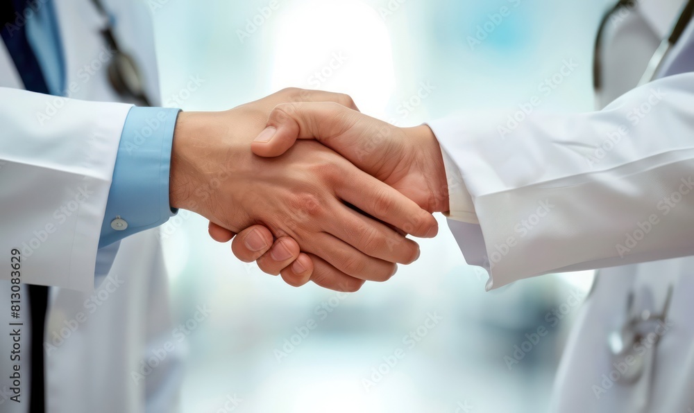 Handshake between doctors and patient, illustrating trust and professional commitment in healthcare settings Handshake between doctors and patient, illustrating trust and professional commitment in healthcare settings