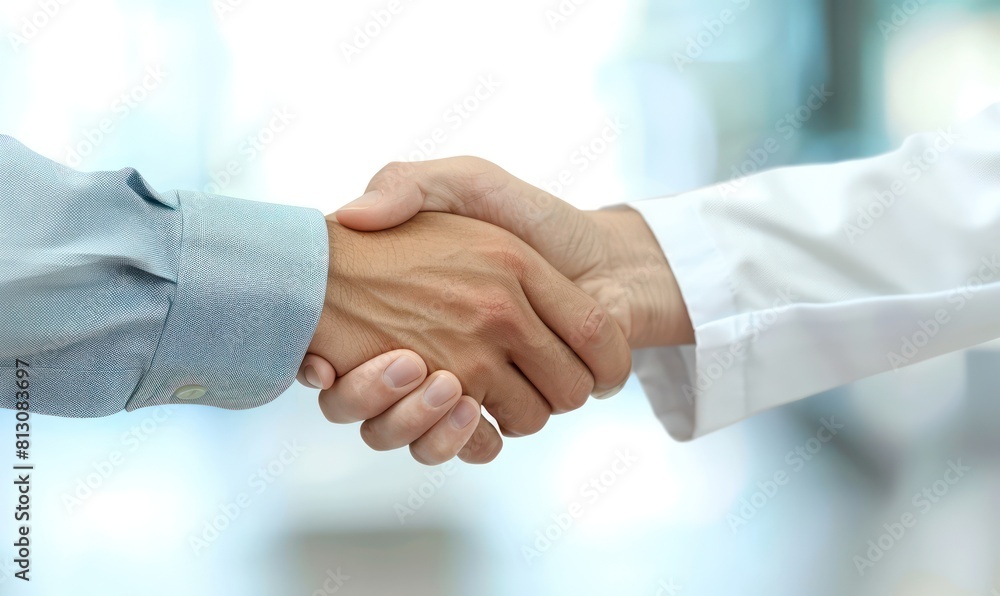Handshake between doctors and patient, illustrating trust and professional commitment in healthcare settings Handshake between doctors and patient, illustrating trust and professional commitment in healthcare settings