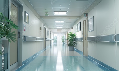 hospital corridor and hall architecture in a healthcare facility, designed for efficient movement of doctors, patients, and medical staff