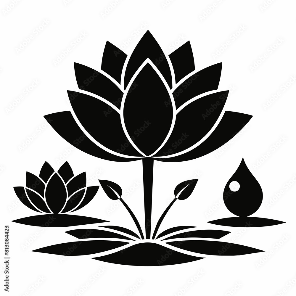 Set of vector lotus icon silhouette an white background Set of vector lotus icon silhouette an white background