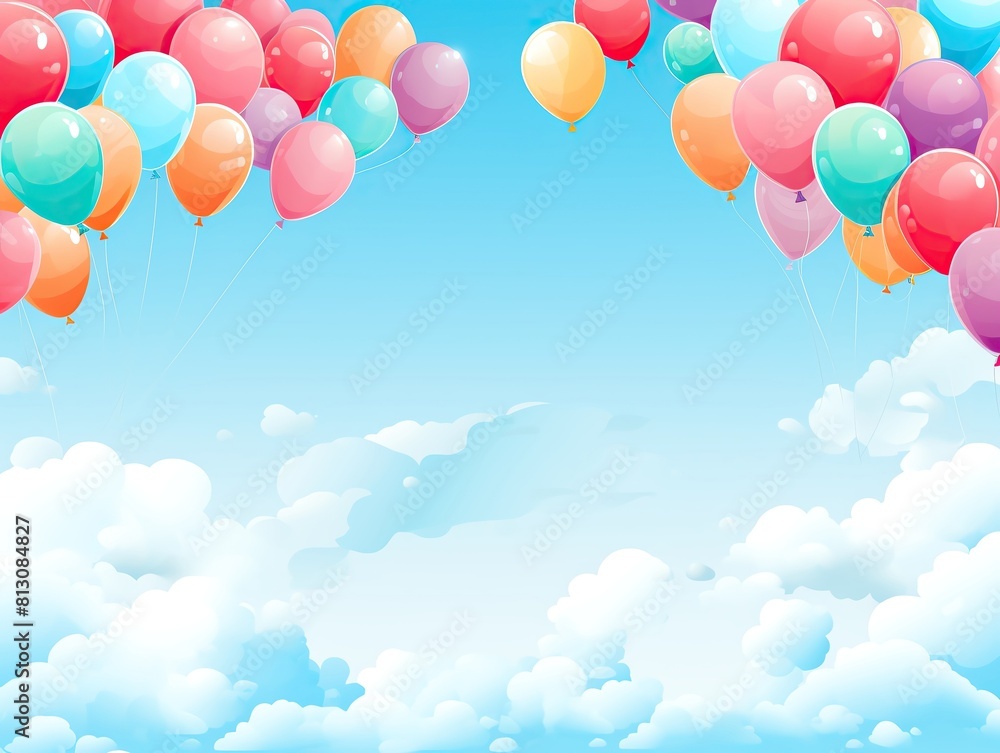 Balloon border flat design front view cheerful atmosphere theme cartoon drawing Monochromatic Color Scheme