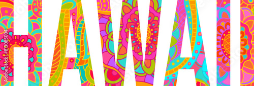 Hawaii hand drawn floral doole pattern text design photo