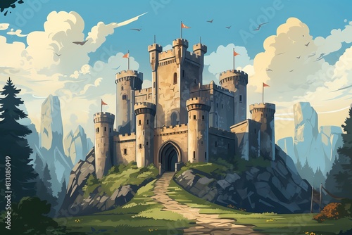 Medieval stronghold flat design front view knights tale  photo