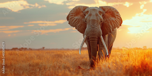 elephant against against the background of summer African nature