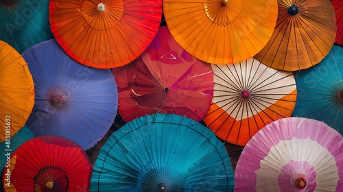 Colorful umbrellas sway  casting kaleidoscopic shadows.