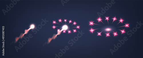 Vector Sequence Of Light Fireworks Effects, Starting With A Trail Of Light That Evolves Into Clusters Of Vibrant Stars