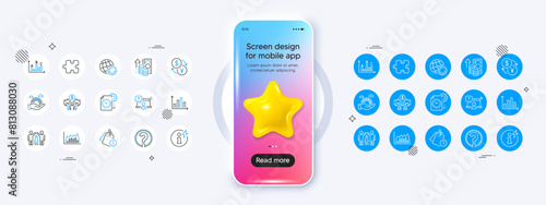 Lgbt, Survey results and Question mark line icons. Phone mockup with 3d star icon. Pack of Power info, Sharing economy, Online question icon. Vector