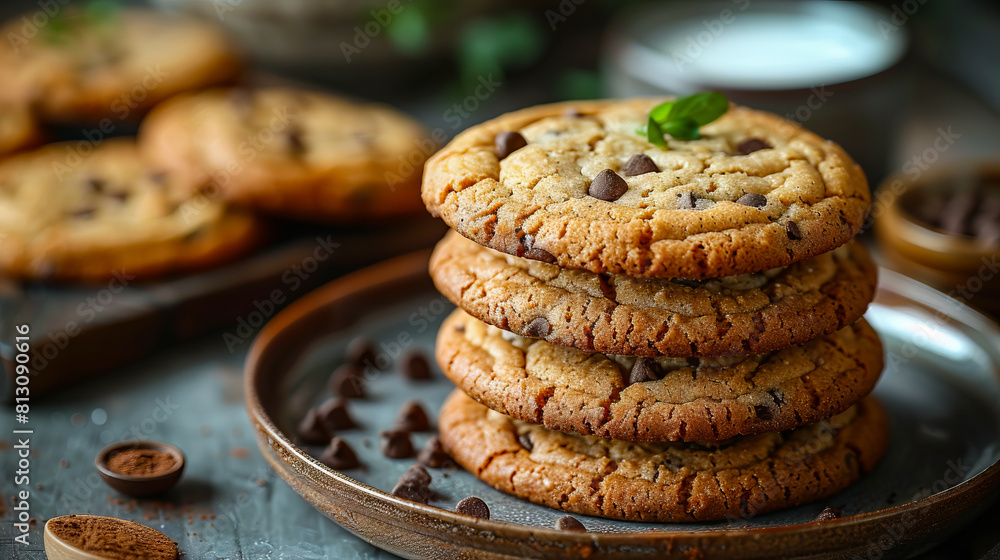 Chocolate chip cookies on a plate. Chocolate chip cookies on a plate.