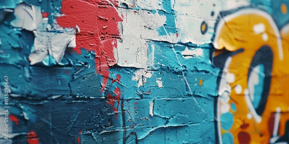 Fototapeta premium Fragment of colored graffiti painted on a brick wall. Abstract background for design.