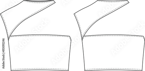 one shoulder sleeveless low-cut round neck crew neck asymmetric crop cropped blouse top template technical drawing flat sketch cad mockup fashion woman design style model
