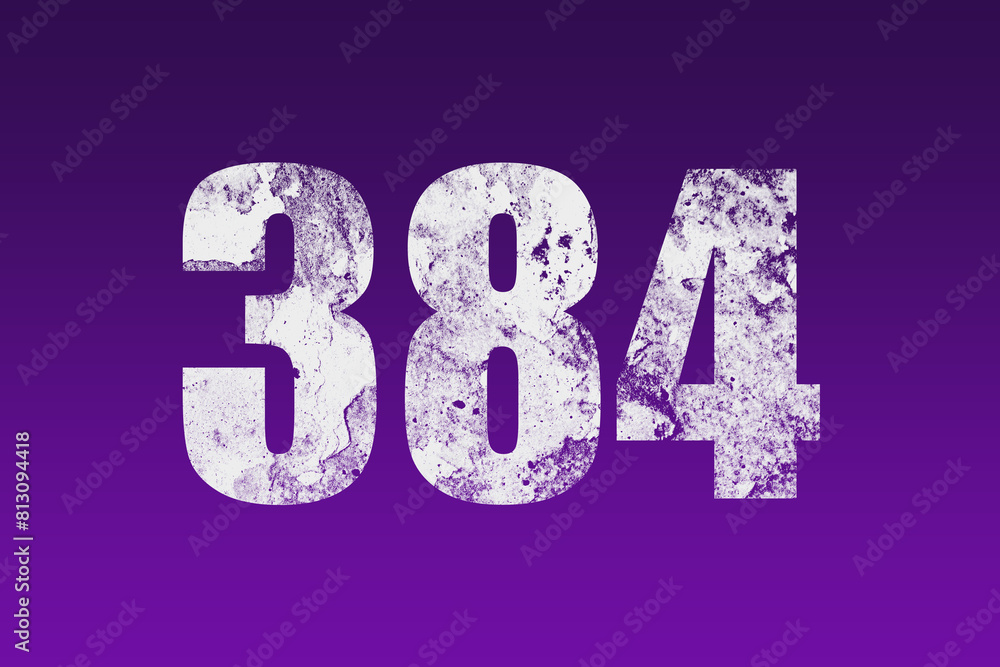 flat white grunge number of 384 on purple background. flat white grunge number of 384 on purple background.