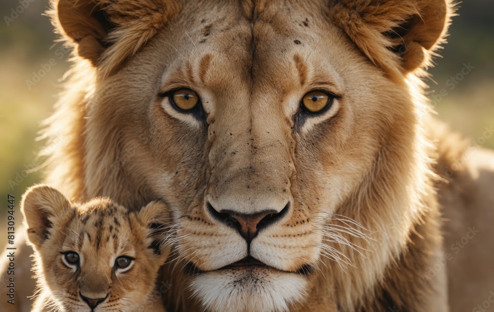 Two big cats with whiskers standing next to each other, gazing intently Two big cats with whiskers standing next to each other, gazing intently