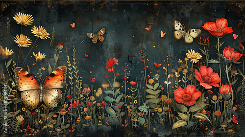 background flowers and butterfly retro style © bmf-foto.de