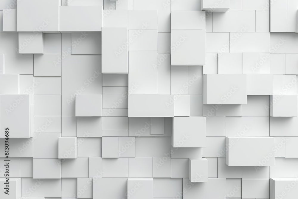 White square patterns interlock in a clean white minimalist style, providing a calm and orderly visual, Sharpen 3d rendering background White square patterns interlock in a clean white minimalist style, providing a calm and orderly visual, Sharpen 3d rendering background