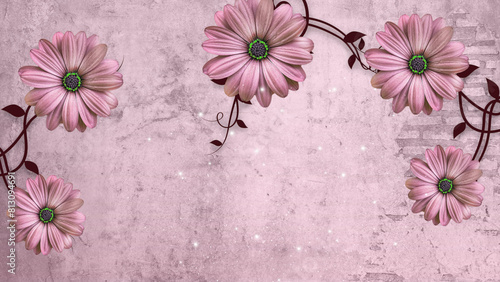  3D flowers Wallpaper  on a textured background  suitable for wall   panels  curtains   Wall art ..