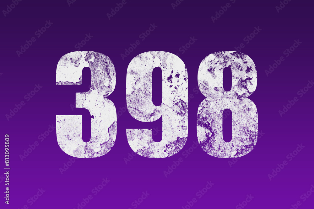 flat white grunge number of 398 on purple background. flat white grunge number of 398 on purple background.