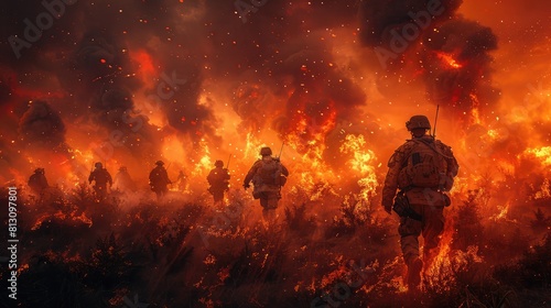 Under Cover of Darkness: Soldiers Execute Daring Nighttime Operations Amidst the Chaos of Battlefield Smoke and Explosions, Facing High-Risk Military Challenges © Ummeya